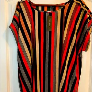 Women Multi Color Stripe Rayon Plus Size Blouse